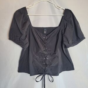 NWT Rue 21 Black Festival Lace Front Crop Top Balloon Sleeve Women's Size 2X